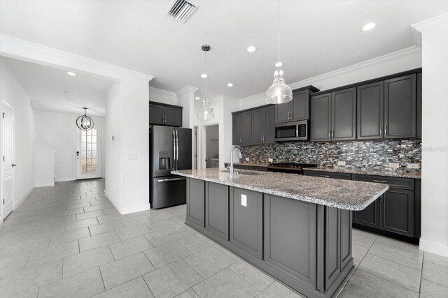 4704 Foxtail Dr, Parrish, FL 34219 - kitchen with appliances with stainless steel finishes, a sink, backsplash, light stone countertops, and recessed lighting