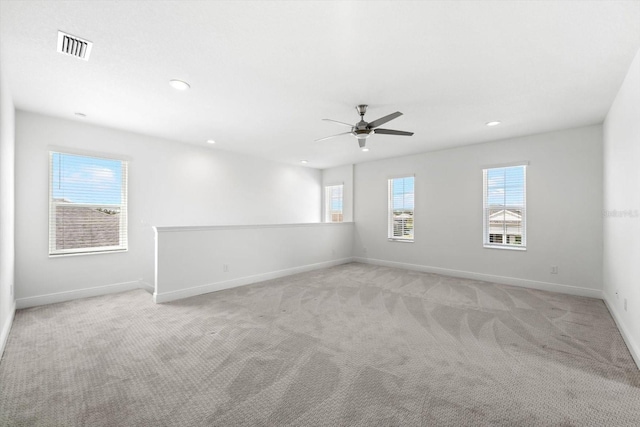 4704 Foxtail Dr, Parrish, FL 34219 - empty room featuring a ceiling fan, baseboards, light colored carpet, and recessed lighting