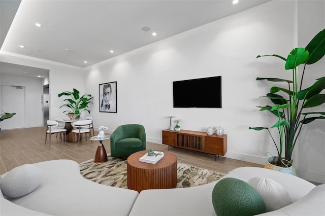 living room with light wood-type flooring