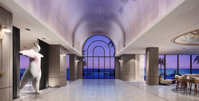 lobby featuring a water view