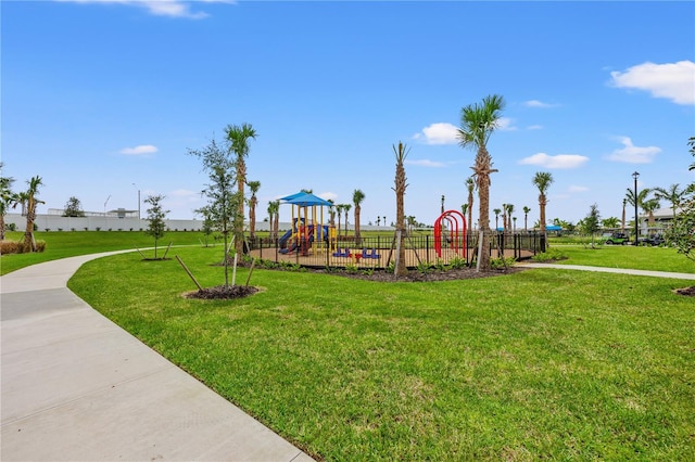 view of play area with a yard