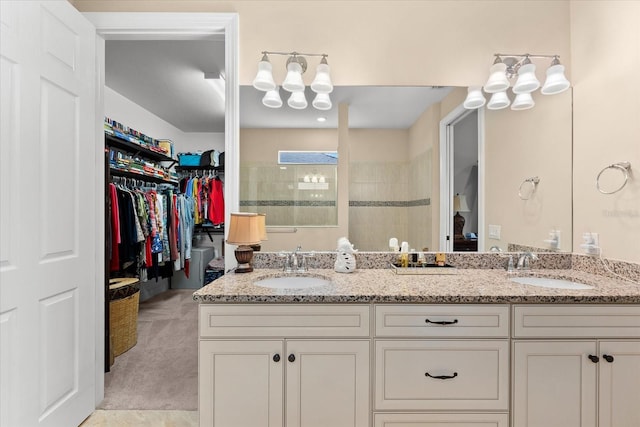 bathroom with walk in shower and vanity