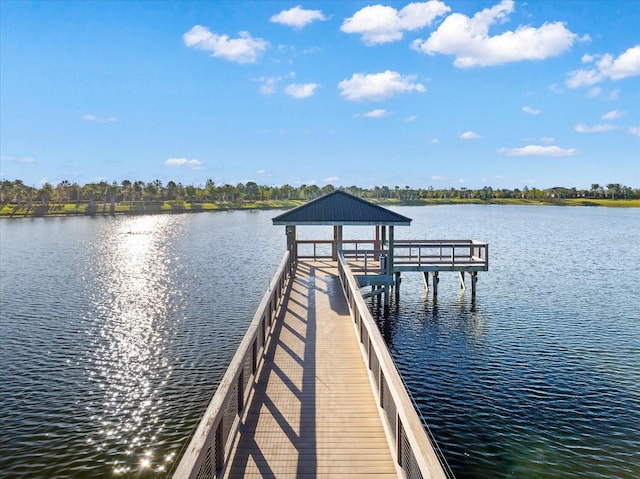 view of dock with a water view