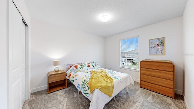 bedroom with carpet flooring and a closet