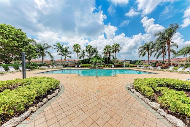 view of pool featuring a patio area