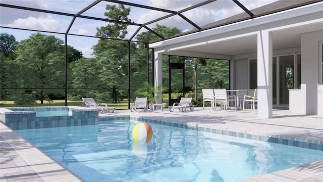 outdoor pool featuring a lanai and a patio