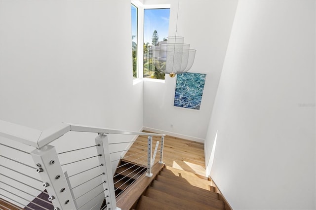 stairs featuring wood-type flooring