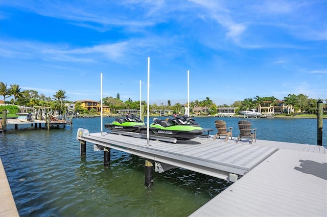 view of dock with a water view