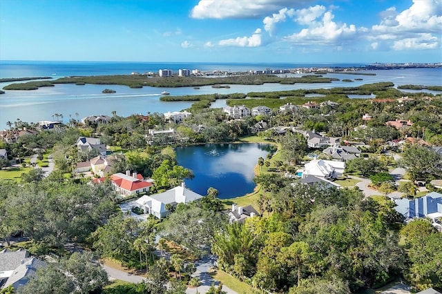 bird's eye view featuring a water view