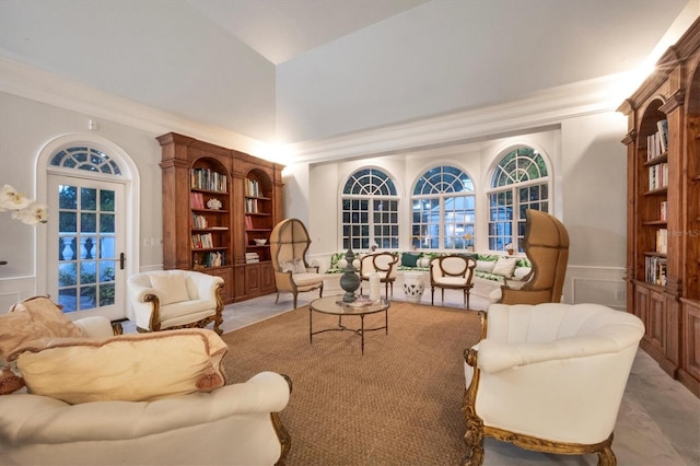 sitting room featuring ornamental molding