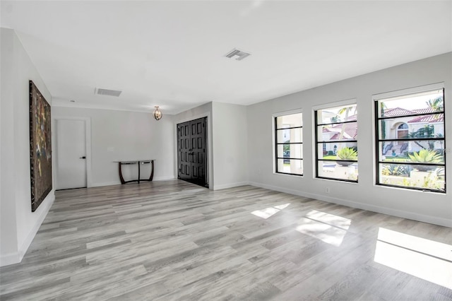 unfurnished living room with light hardwood / wood-style flooring