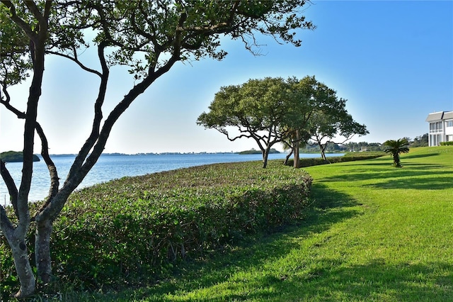 exterior space with a water view