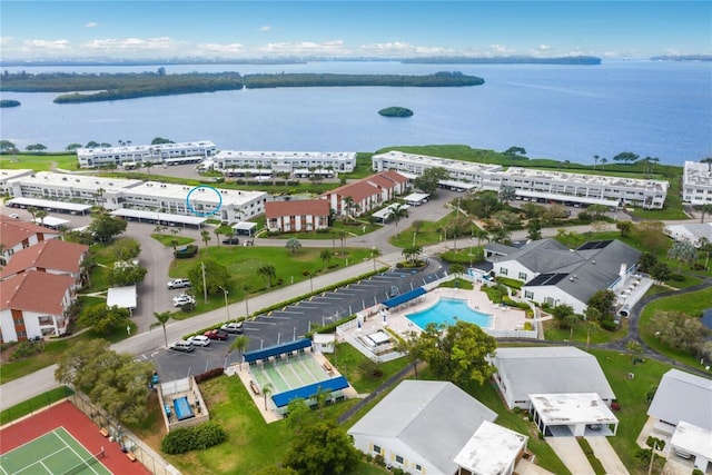 aerial view with a water view