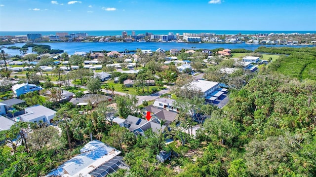 bird's eye view featuring a water view