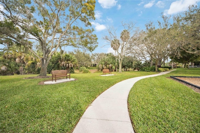 view of home's community with a yard