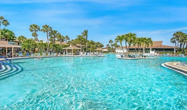 view of swimming pool with a gazebo