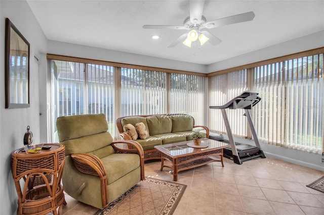 sunroom / solarium with ceiling fan