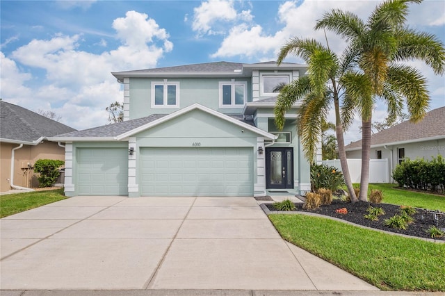 view of front of home featuring a front lawn and a garage