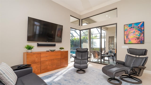 living area with light tile patterned floors