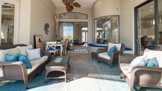 view of patio / terrace featuring ceiling fan and an outdoor hangout area