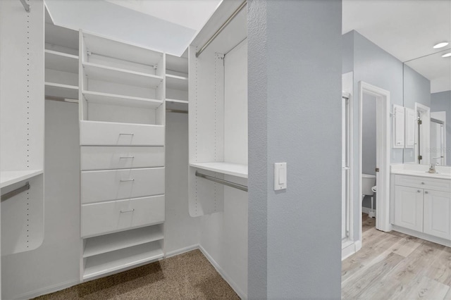 walk in closet featuring light hardwood / wood-style floors and sink