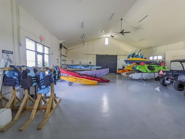 garage with ceiling fan