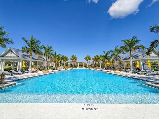 view of swimming pool with a patio