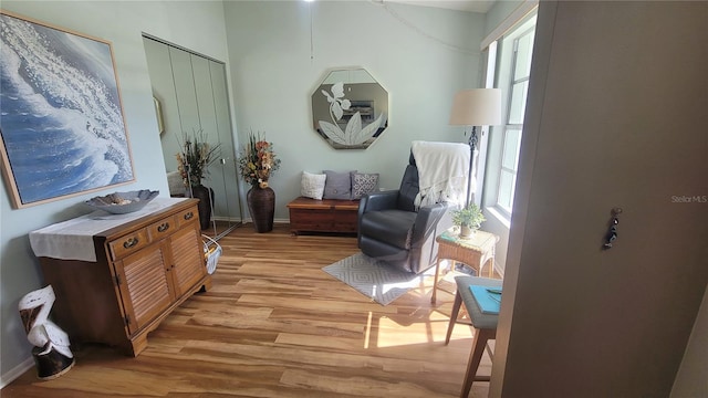 sitting room featuring light hardwood / wood-style floors