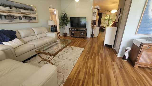 living room with light hardwood / wood-style floors