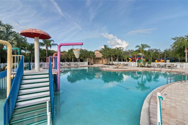 view of pool featuring a patio area