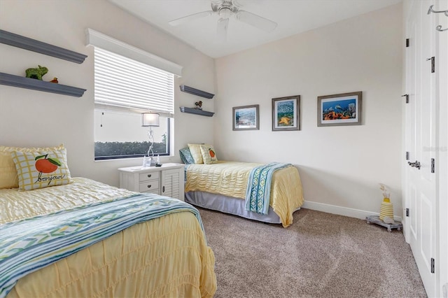 bedroom featuring carpet and ceiling fan