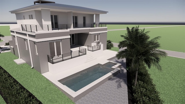 back of house with a lawn, a patio, and a balcony