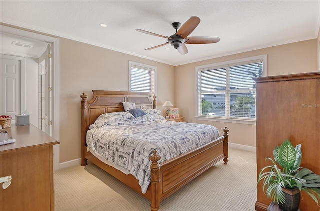 467 Canal Rd Unit 467, Sarasota, FL 34242 - bedroom with baseboards, light carpet, a ceiling fan, crown molding, and recessed lighting