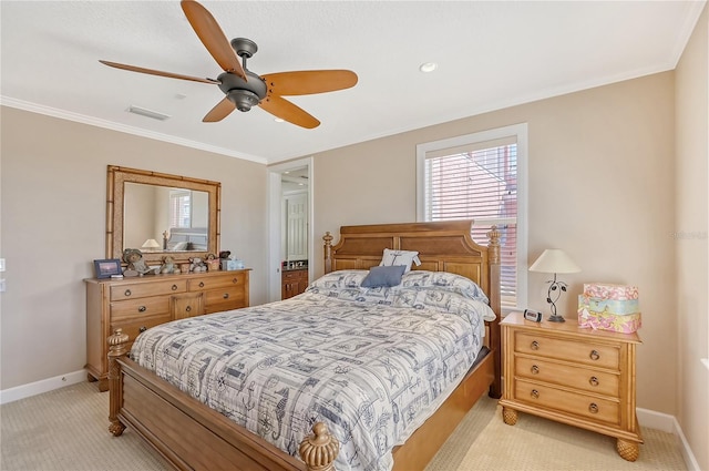 467 Canal Rd Unit 467, Sarasota, FL 34242 - bedroom with light colored carpet, baseboards, crown molding, and a ceiling fan
