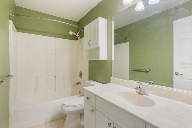 full bathroom featuring vanity, tile patterned floors, toilet, and shower / bathing tub combination