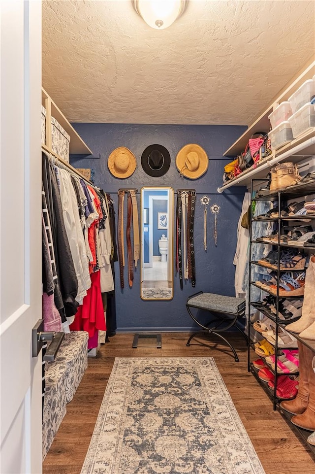 spacious closet with dark wood-type flooring