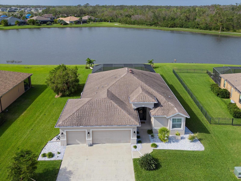 aerial view with a water view