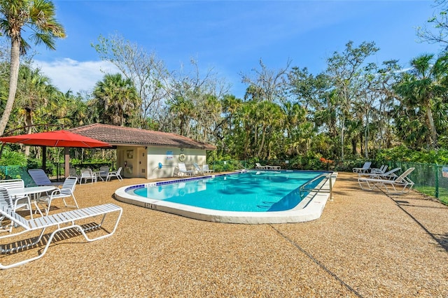 view of swimming pool with a patio area