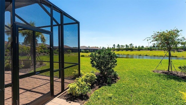 view of yard with a water view