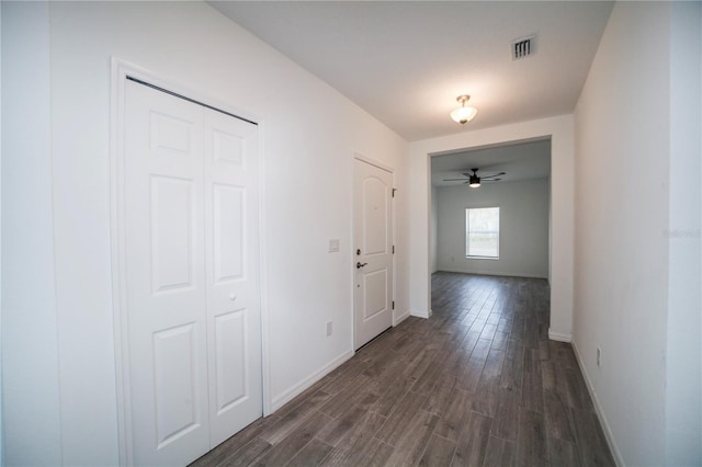 hallway featuring dark hardwood / wood-style flooring