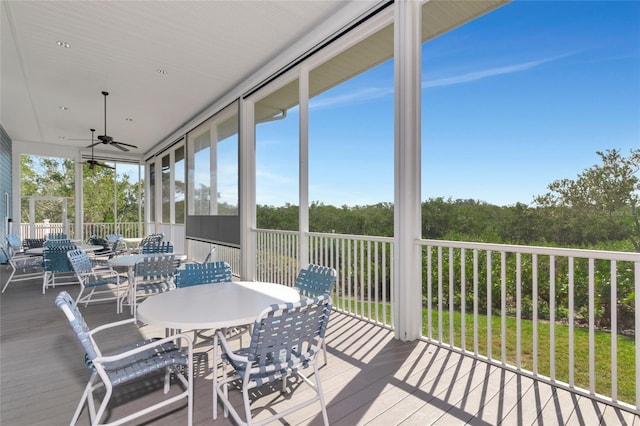 sunroom / solarium with ceiling fan