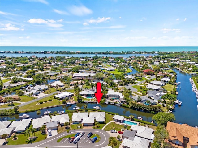 aerial view with a water view