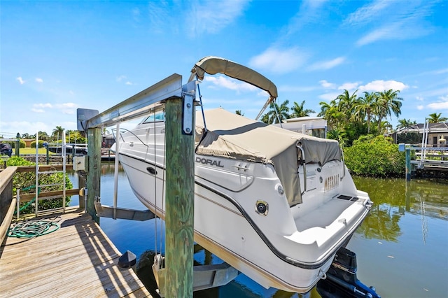 view of dock with a water view