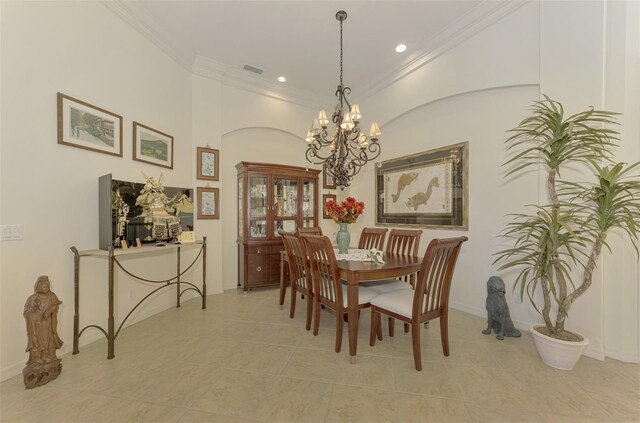 1509 Raphis Royale Blvd, Englewood, FL 34223 - dining space featuring a chandelier, ornamental molding, light tile patterned floors, baseboards, and recessed lighting