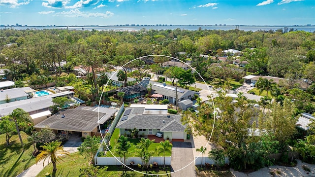 bird's eye view featuring a water view