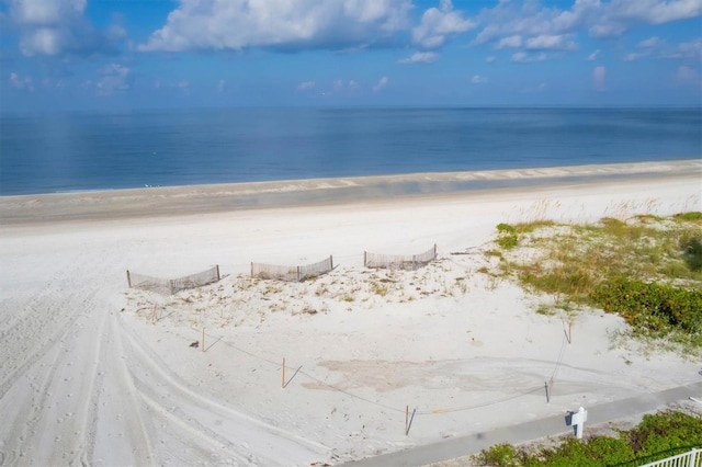 property view of water featuring a view of the beach