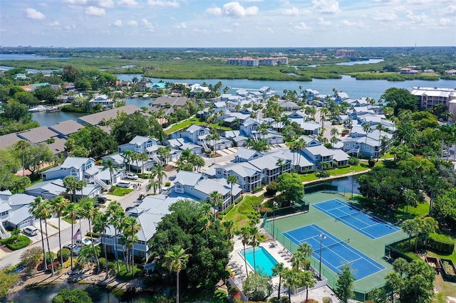 1328 Siesta Bayside Dr Unit 1328-C, Sarasota, FL 34242 - aerial view of property's location featuring a large body of water, a pool, and nearby suburban area