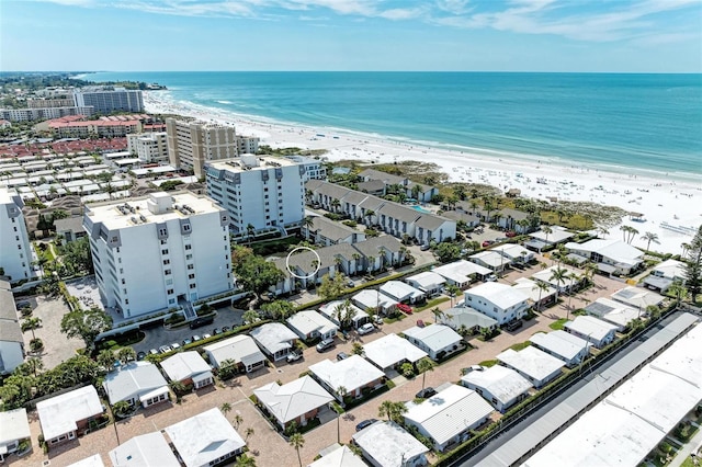 aerial view featuring a beach view and a water view