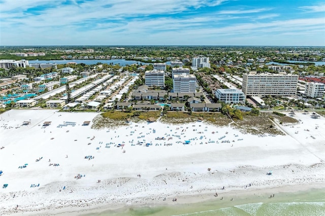 aerial view with a beach view and a water view