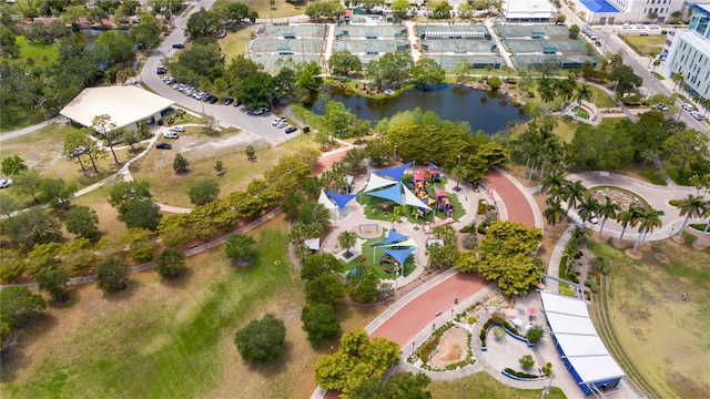 aerial view with a water view